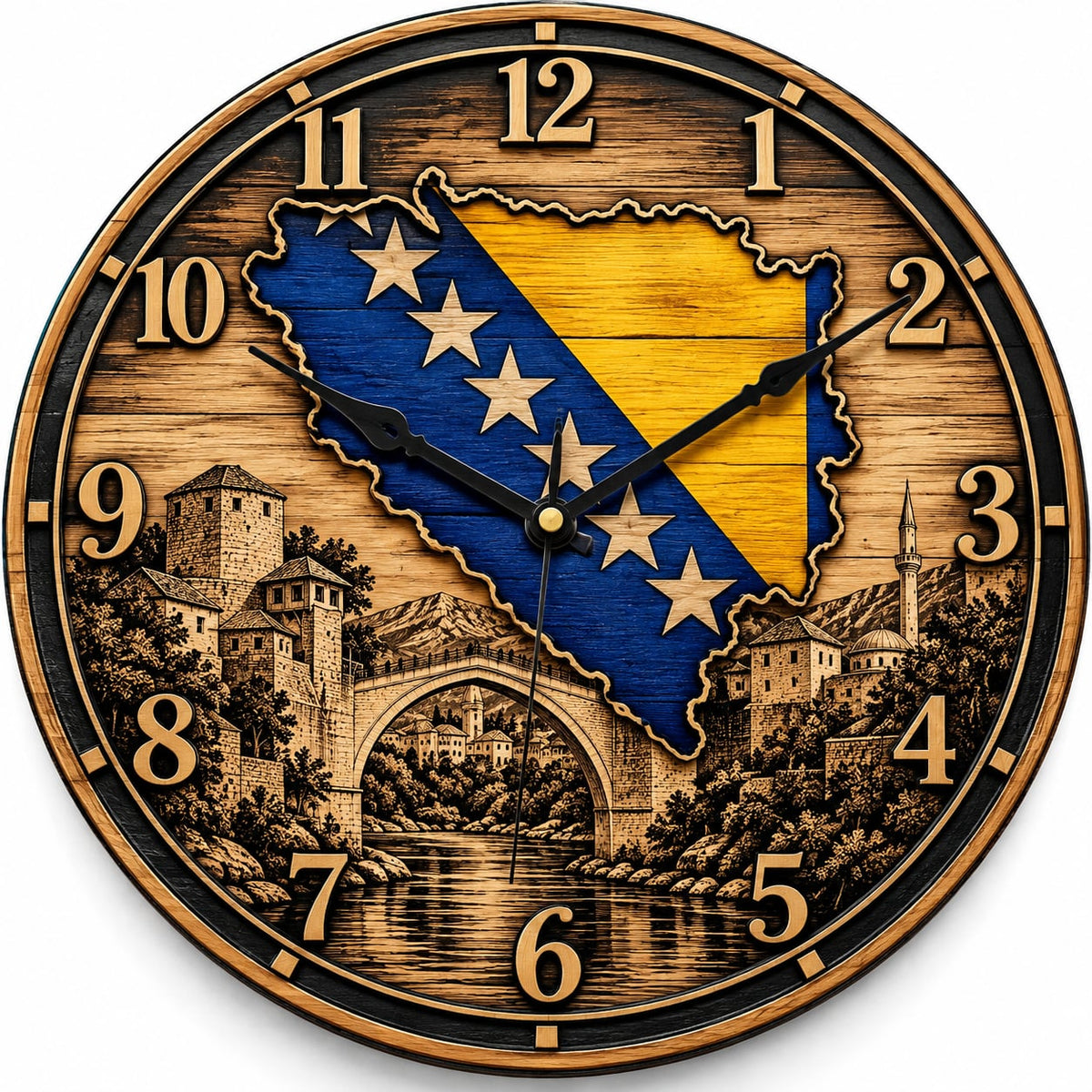 Bosnia and Herzegovina Flag Clock, Mostar Old City 9in